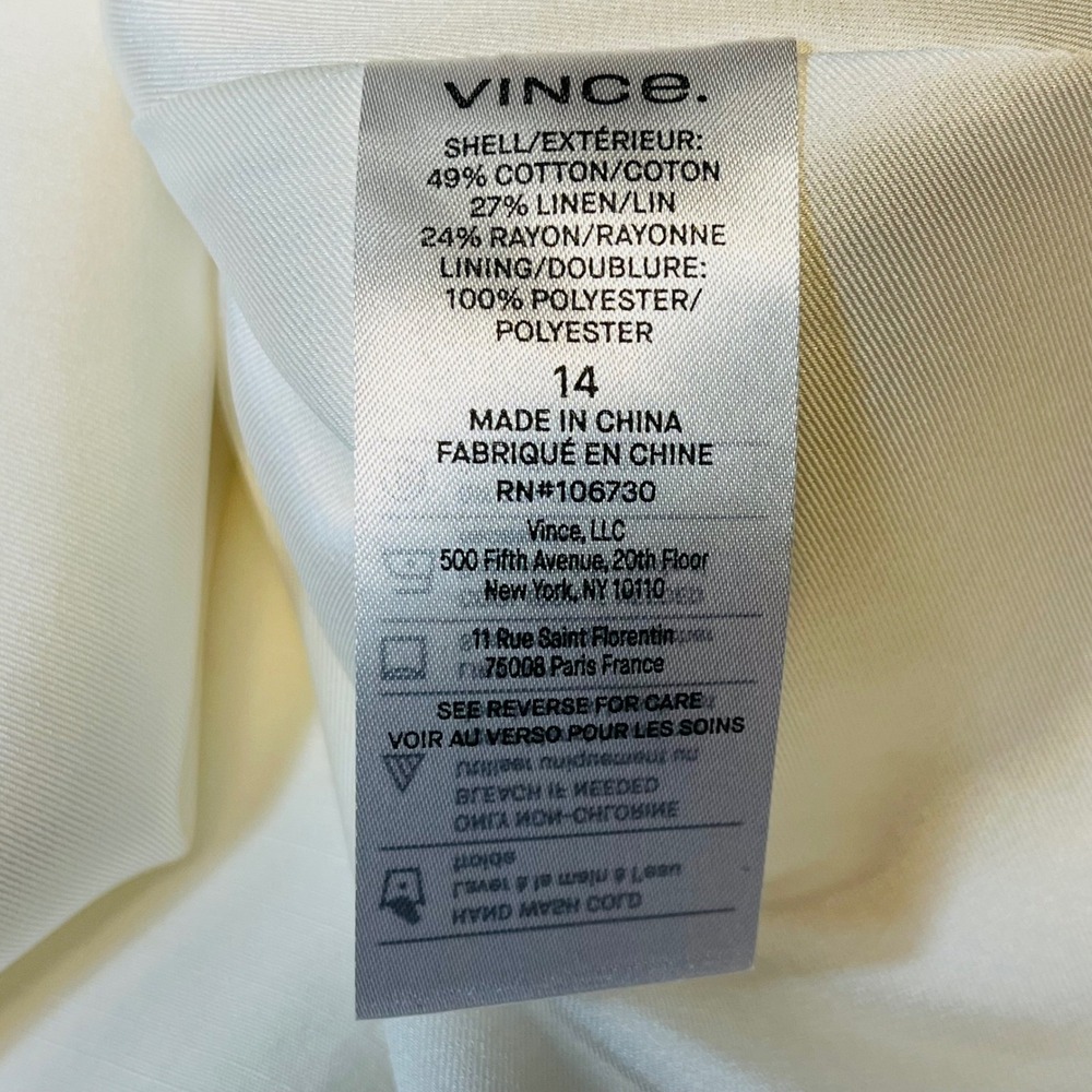Vince Cream Cotton Linen Blend Button Front Midi A-Line Skirt with Pockets 14 - Picture 6 of 6
